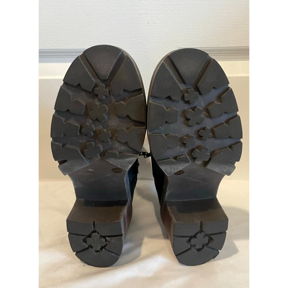 Lucky Brand Slyvin Black Leather Harness Moto Boots Lug Sole Block Heel 6.5 - Picture 6 of 8